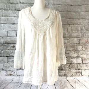 Oh Gussie! Cream Romantic Blouse Cream Gauzy Sz Md